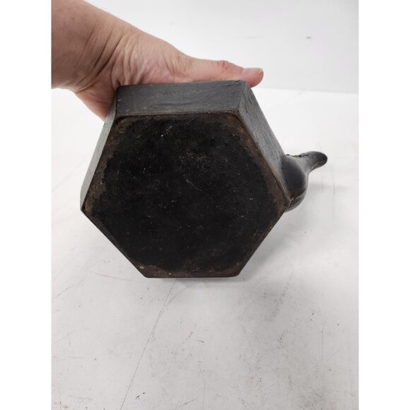 Vintage Japanese Asian Black Cast Iron Etched Hexagon Teapot Tea Kettle Lidded - Picture 9 of 10